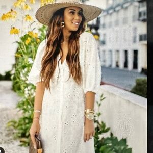 ZARA EYELET EMBROIDERED BUTTON FRONT MAXI DRESS.